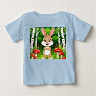 Cute Cartoon Bunny Stands In A Lush Forest Baby T-Shirt