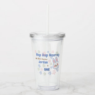 Cute Cartoon Bunny Turning One Boys 1st Birthday  Acrylic Tumbler