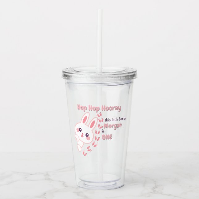 Cute Cartoon Bunny Turning One Girls 1st Birthday  Acrylic Tumbler (Front)