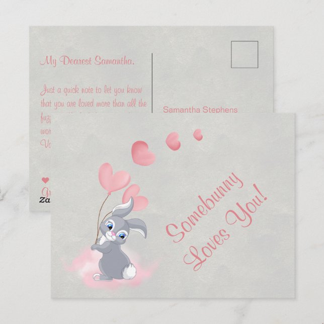 Cute Cartoon Bunny Valentine Postcard (Front/Back)