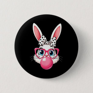 Cute Cartoon Bunny With Gles And Bow Blowing Bubbl 6 Cm Round Badge