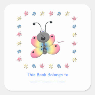 Cute Cartoon Butterfly Bookplate Sticker