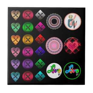 Cute cartoon buttons bright colourful black tile