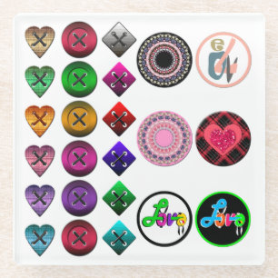 Cute cartoon buttons bright colourful white backgr glass coaster