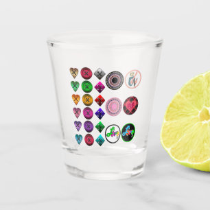 Cute cartoon buttons bright colourful white backgr shot glass