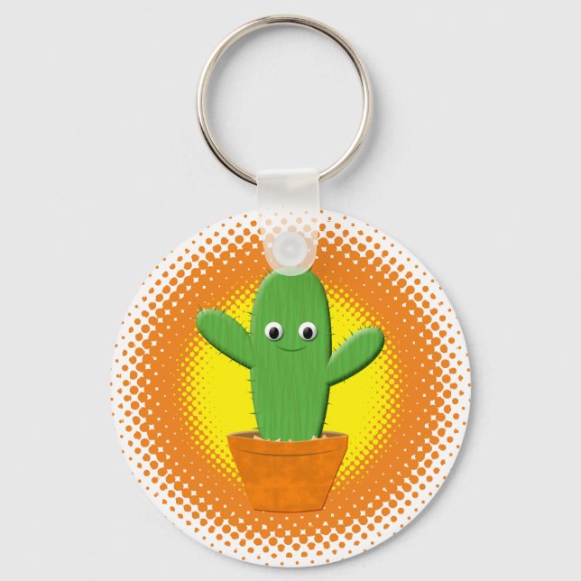 Cute Cartoon Cactus Key Ring (Front)