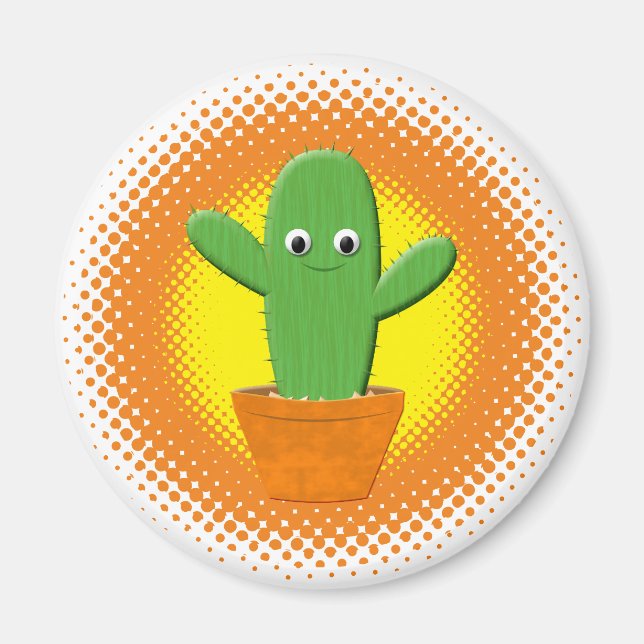 Cute Cartoon Cactus Magnet (Front)