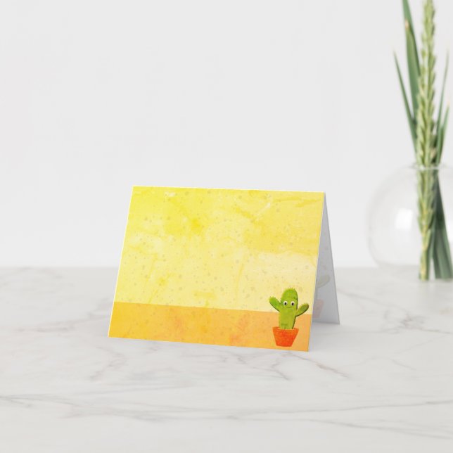Cute Cartoon Cactus Painting Blank Note Card (Front)