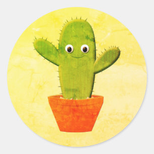Cute Cartoon Cactus Painting Classic Round Sticker