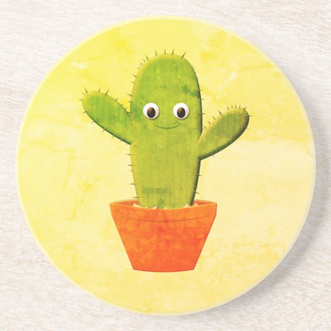 Cute Cartoon Cactus Painting Coaster (Front)