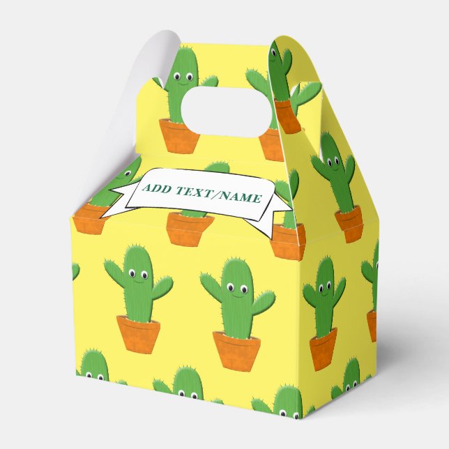 Cute Cartoon Cactus Pattern Custom Name Favour Box (Front Side)