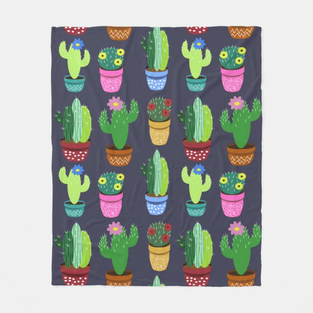 Cute Cartoon Cactus Pattern Fleece Blanket (Front)