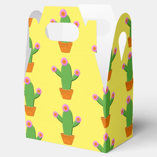 Cute Cartoon Cactus Pattern With Pink Flowers Favour Box (Opened)