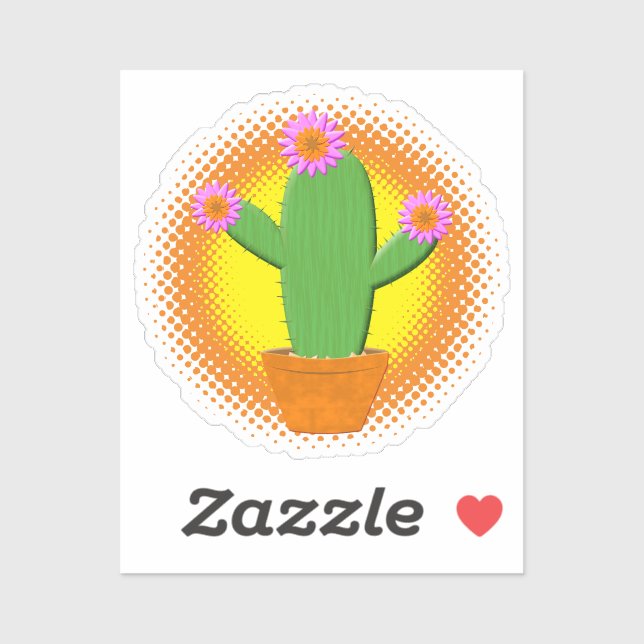 Cute Cartoon Cactus With Pink Flowers (Sheet)