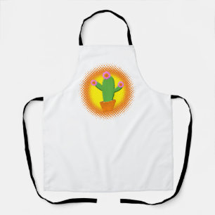 Cute Cartoon Cactus With Pink Flowers Apron