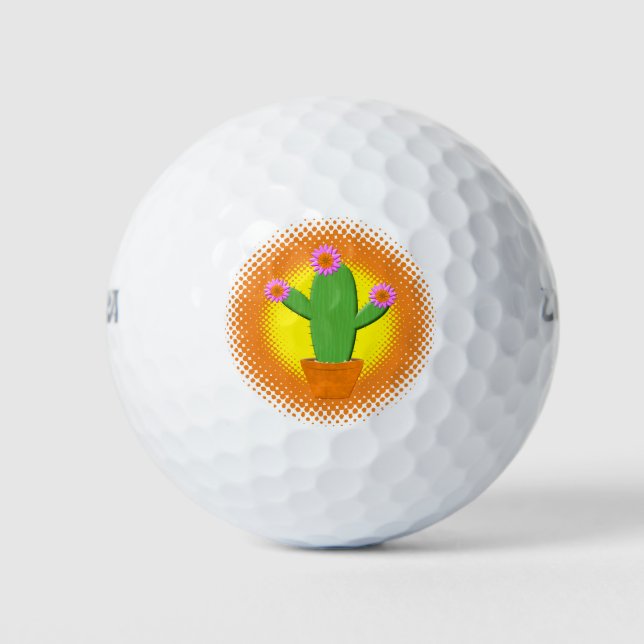 Cute Cartoon Cactus With Pink Flowers Golf Balls (Front)