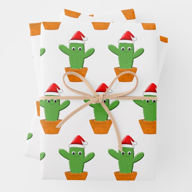 Cute Cartoon Cactus Wrapping Paper Sheet (In situ)