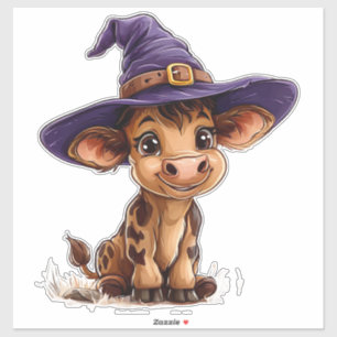 Cute Cartoon Calf Witch Hat Farm Animal Halloween