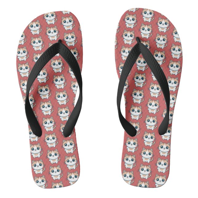 Cute Cartoon Calico Cat Flip Flops (Footbed)