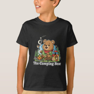 Cute Cartoon Camping Bear Roasting Marshmallow T-Shirt