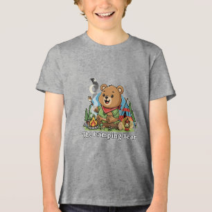 Cute Cartoon Camping Bear Roasting Marshmallow Tri-Blend Shirt