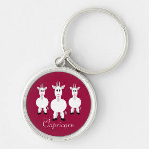 Cute Cartoon Capricorn Zodiac Goats Customisable Key Ring