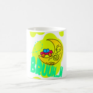 Cute Cartoon Car driving on Crescent Moon Coffee Mug