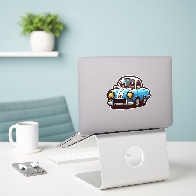 Cute Cartoon Car Sticke (Laptop On Desk)