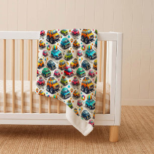 Cute Cartoon Cars Colourful Kids Cosy Sherpa Blank Blanket