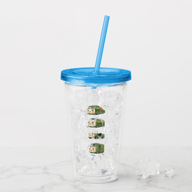 Cute Cartoon Cars Lineup Acrylic Tumbler (Back Ice)
