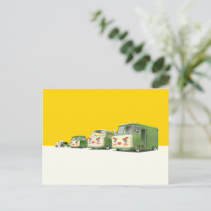 Cute Cartoon Cars Lineup Announcement Postcard