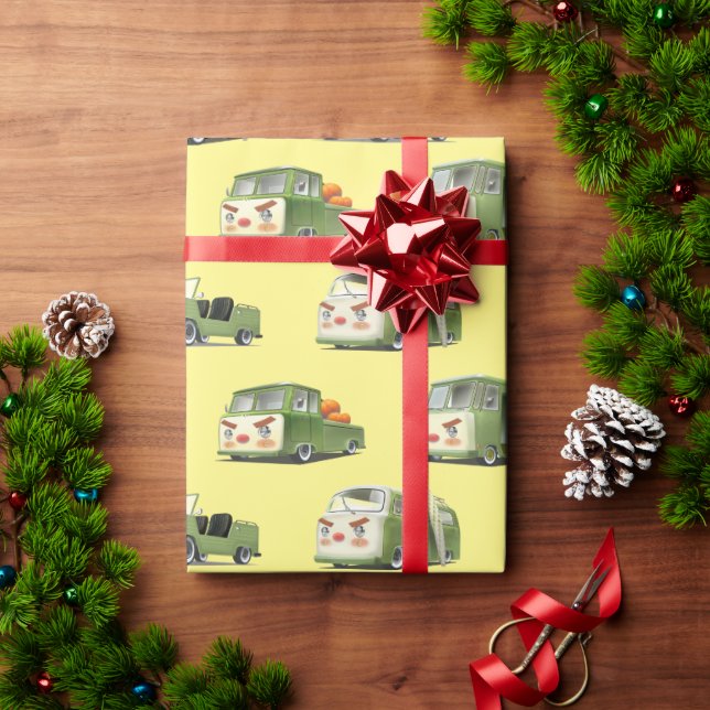 Cute Cartoon Cars Lineup Wrapping Paper (Holiday Gift)