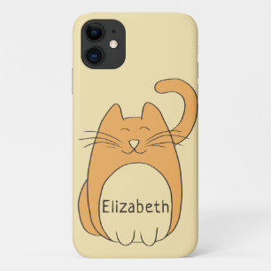 Cute Cartoon Cat Add Name   Beige iPhone 11 Case