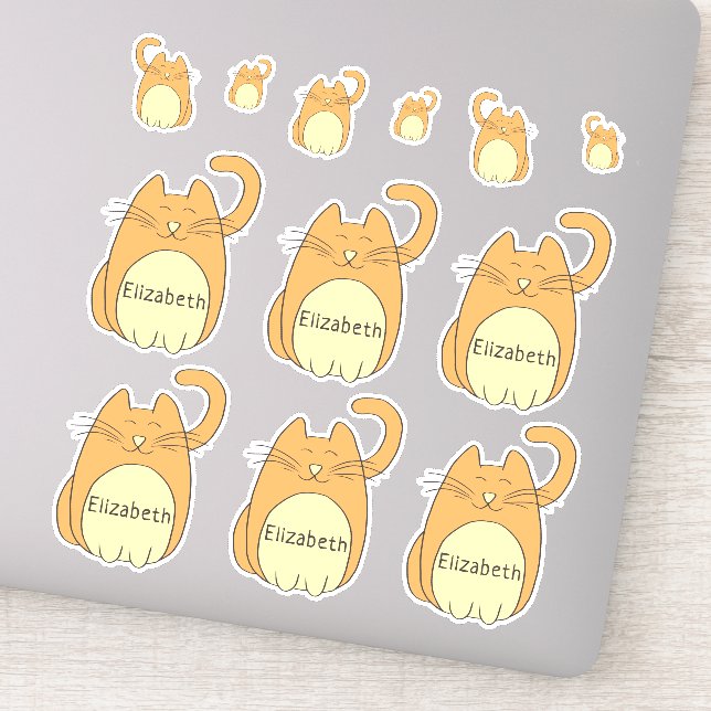 Cute Cartoon Cat Add Name | Beige Contour Cut (Detail)