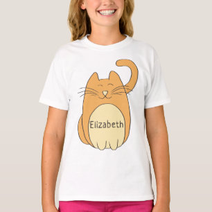 Cute Cartoon Cat Add Name   Beige T-Shirt