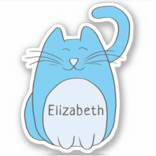 Cute Cartoon Cat Add Name Blue Contour Cut Sticker
