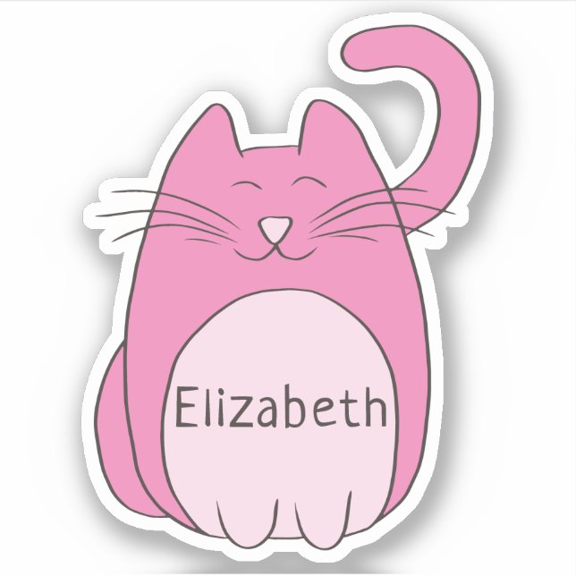 Cute Cartoon Cat Add Name Pink Contour Cut Sticker (Front)