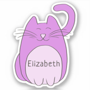 Cute Cartoon Cat Add Name Purple Contour Cut