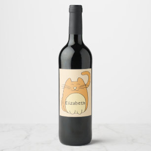 Cute Cartoon Cat Add Name Wine Label