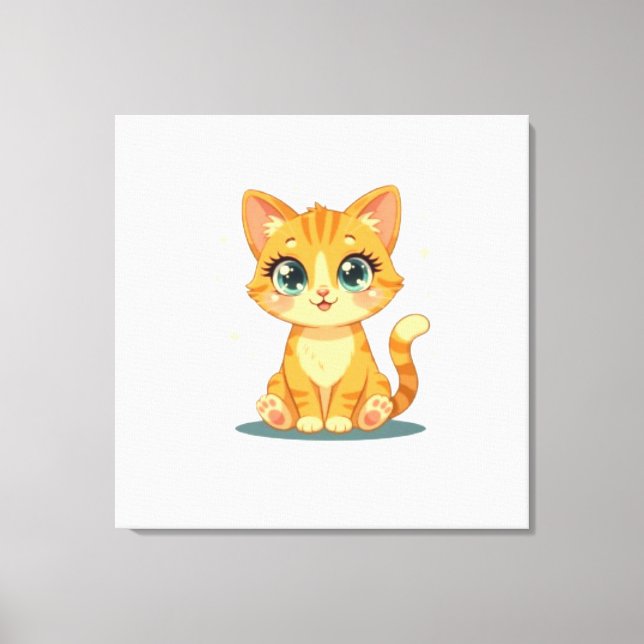 **Cute Cartoon Cat – Adorable Kitty Illustration** Canvas Print (Front)