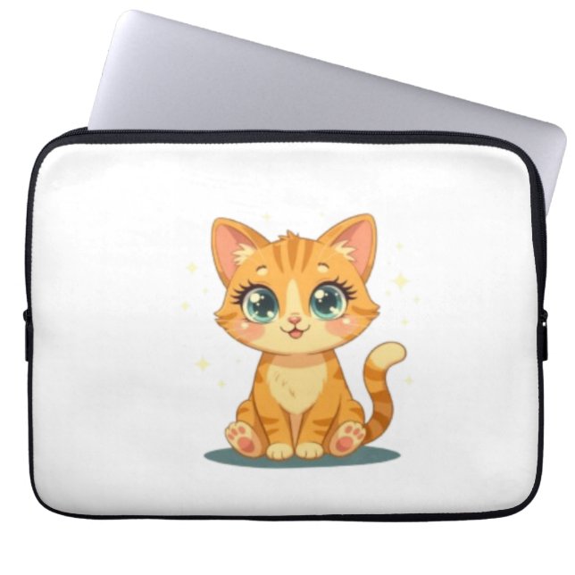 **Cute Cartoon Cat – Adorable Kitty Illustration** Laptop Sleeve (Front)