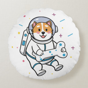 Cute Cartoon Cat Astronaut Round Pillow