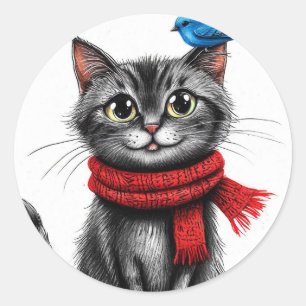 Cute cartoon cat classic round sticker
