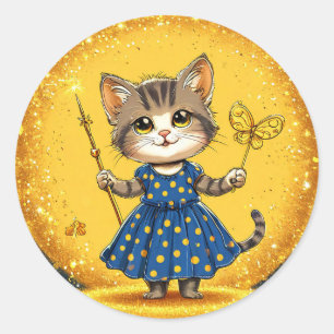 Cute cartoon cat classic round sticker