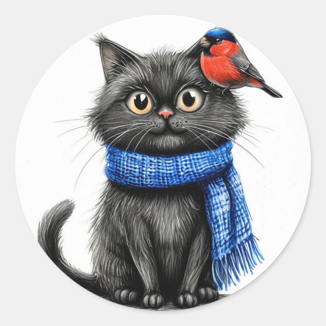 Cute cartoon cat classic round sticker (Front)