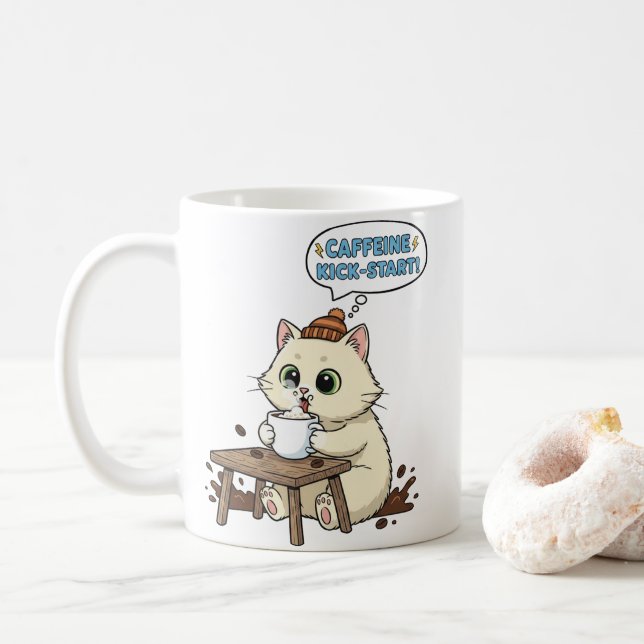 Cute Cartoon Cat Coffee Lover Mug (With Donut)