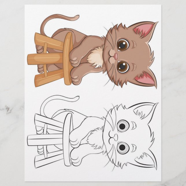 Cute cartoon cat colouring page (Front)