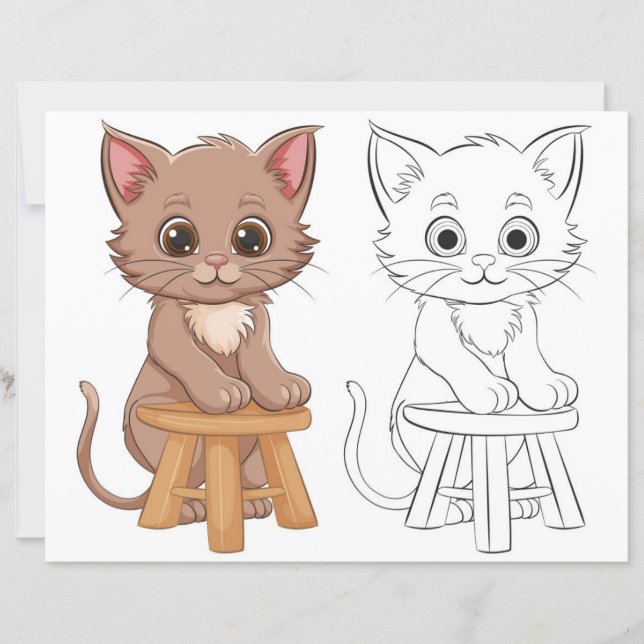Cute cartoon cat colouring page (Front)