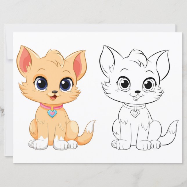 Cute Cartoon cat colouring page (Front)