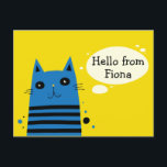Cute Cartoon Cat Custom Message Personalised Postcard<br><div class="desc">This sunny and happy cartoon cat postcard is the purrfect way to send a friendly hello to your favourite cat lover. It features a cartoon style illustration of a kitty cat in royal blue and black against a bright yellow background. Add your own custom text to the oval to create...</div>